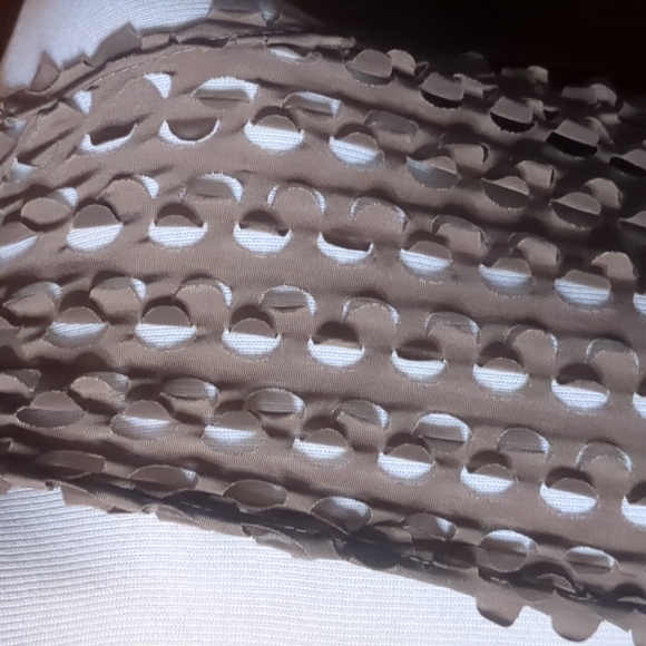 J. JANET* fun funky asymmetrical 'hole-y' vest in a neutral taupe colour - Picture 3 of 10